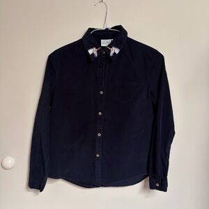 Navy Corduroy Unicorn Button Down Shirt Size Small